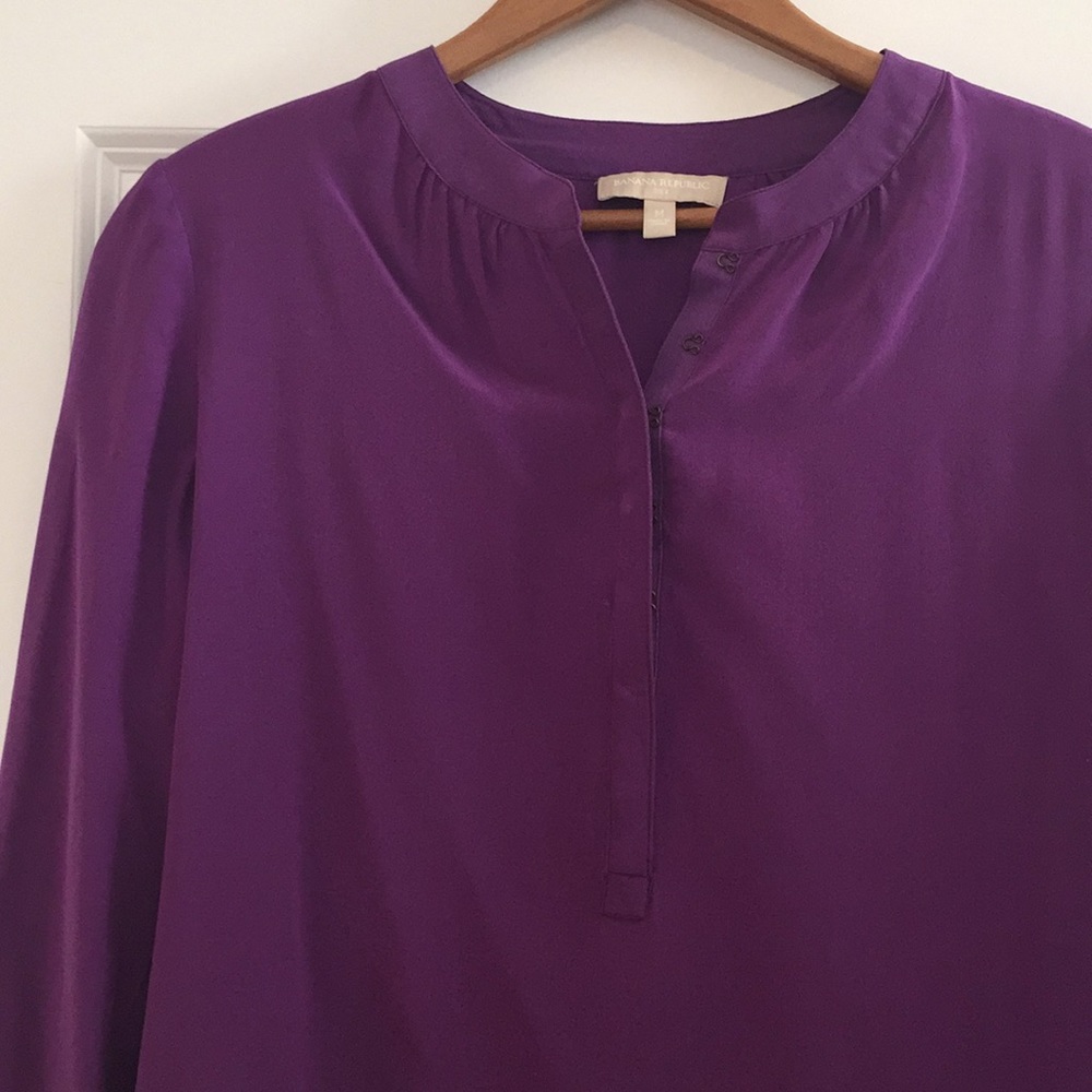 PURPLE Banana Republic Silk Roll Tab Blouse - Picture 3 of 8